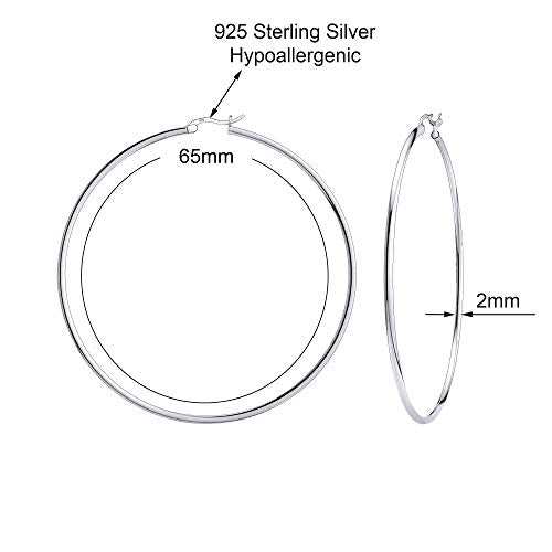 Savlano 925 Sterling silver Round Hoop Earrings for Women Comes in 30MM-65MM - size: 65 Millimeters