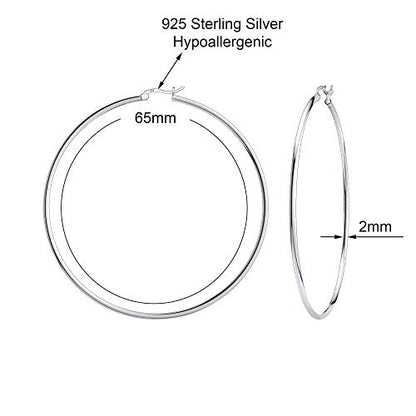 Savlano 925 Sterling silver Round Hoop Earrings for Women Comes in 30MM-65MM - size: 65 Millimeters
