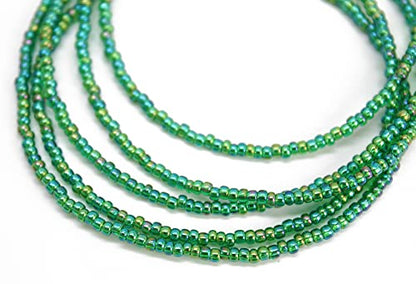 Kathy Bankston Handmade Transparent Rainbow Emerald Green Seed Bead Necklace, Thin 1.5mm Single Strand