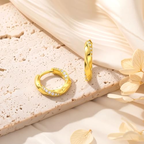 14K Gold Earrings for Women Gold Filigree/Celtic Huggie Earrings Jewelry Easter Mothers Day Gifts for Mom Girlfriend - style: Zircon