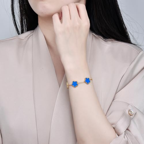 FLY FEI 18K Gold-Plated Four Leaf Clover Bracelet for Women,Adjustable lucky Bracelet Set Jewelry Gift-Hypoallergenic Charm for Birthdays, Wellness & Daily Wear - color: style01-Blue