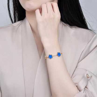 FLY FEI 18K Gold-Plated Four Leaf Clover Bracelet for Women,Adjustable lucky Bracelet Set Jewelry Gift-Hypoallergenic Charm for Birthdays, Wellness & Daily Wear - color: style01-Blue