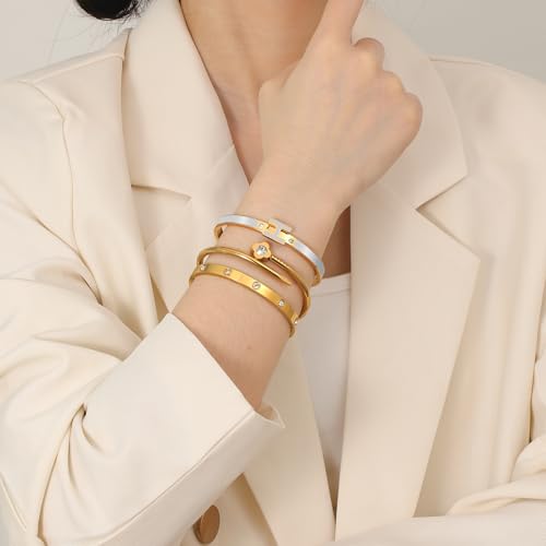 3Pcs Gold Bracelets for Women 14K Gold Plated Love/H/Nail Bangle Bracelet Dainty Non Tarnish Bracelet Jewelry Christmas Mothers Day Gifts for Women - color: 3Pcs Gold/Grey H bracelet