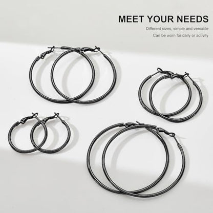 4 Pairs Silver Gold Hoop Earrings for Women | 14K Gold Plated Hoop Earrings Set Hypoallergenic Earring Lightweight Dangle Earrings Set - color: 4 Pairs Black-30/40/50/60mm