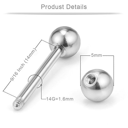 14G 9/16Inch Crystal Ball Nipple Tongue Shield Ring Barbell Body Piercing Jewelry Retainer 8-14PCS - color: 8PCS - Silver