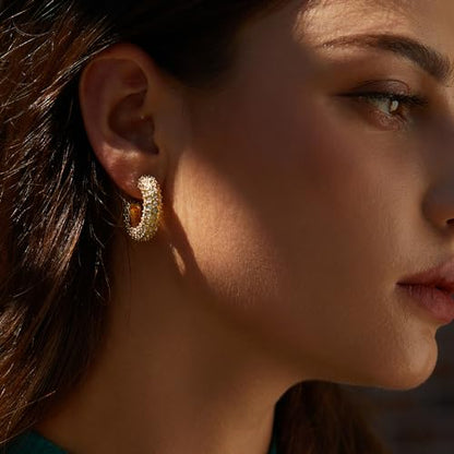 FRUMOS 18K Gold Plated Chunky Hoop Earrings for Women Fashion Thick Gold Hoops Set Jewelry for Birthday Christmas Gifts - color: Gold Full CZ Paved Hoop