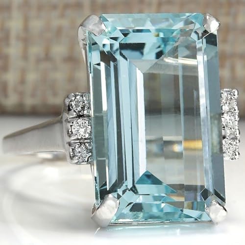 Trendy Oversize Sky Blue Square Cubic Zirconia Crystal Ring For Women Luxury Jewelry Cocktail Party Size 7 Practical and clever