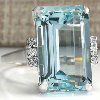 Trendy Oversize Sky Blue Square Cubic Zirconia Crystal Ring For Women Luxury Jewelry Cocktail Party Size 7 Practical and clever