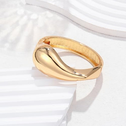 Elegance 11 designs Gold Plated Cuff Bangle Bracelets For Women Trendy Hinged Cuff Open Wide Chunky Gold Bracelet Minimalist Bangle Jewelry Gift - color: Gold Wide Teardrop