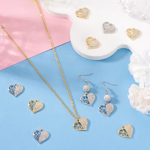 Elecrelive Crystal Heart Charms Rhinestone Heart Pendants Valentine Charms for Necklace Bracelet Earring Wedding Jewelry - color: Platinum & Golden