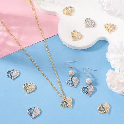 Elecrelive Crystal Heart Charms Rhinestone Heart Pendants Valentine Charms for Necklace Bracelet Earring Wedding Jewelry - color: Platinum & Golden