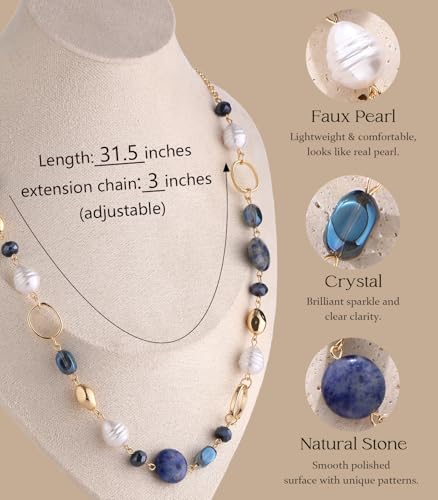Long Gold Necklaces for Women Trendy Beaded Chain Necklace Chunky Costume Jewelry Gifts for Her - color: Navy Blue