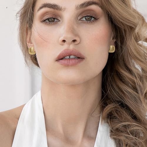 Small Chunky Gold Hoop Earrings For Women, 14k Gold Thick statement huggie hoop earrings Trendy Hoop Earrings Set Hypoallergenic Fashion Earrings - color: Square-Gold 3