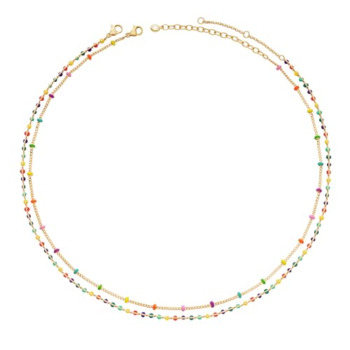 MTMY Beaded Necklaces for Women 14K Gold Plated Dainty Colorful Green/Rose Beaded Pearl Choker Necklace Delicate Boho Choker Necklace Jewelry Gift - style: Layer-colorful beads