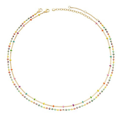 MTMY Beaded Necklaces for Women 14K Gold Plated Dainty Colorful Green/Rose Beaded Pearl Choker Necklace Delicate Boho Choker Necklace Jewelry Gift - style: Layer-colorful beads