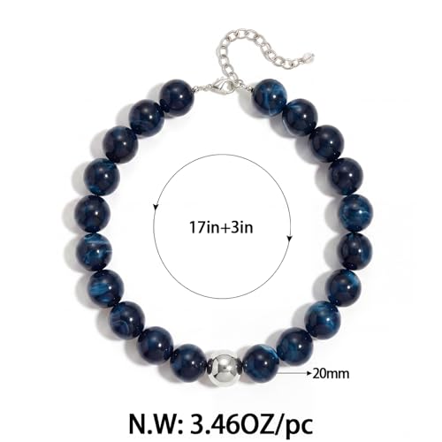 Chunky Beaded Choker Necklace for Women Boho Statement Necklace with Large Pearl Blue Brown Tone Resin Beads Summer Beach Jewelry Gifts - color: Montana Blue