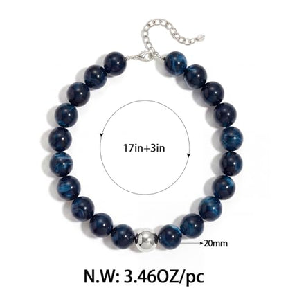 Chunky Beaded Choker Necklace for Women Boho Statement Necklace with Large Pearl Blue Brown Tone Resin Beads Summer Beach Jewelry Gifts - color: Montana Blue