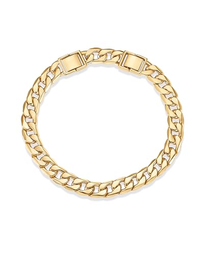 PAVOI 14K Gold Plated Chunky Curb Chain Anklet for Women | Lightweight Flat Curb Link Chain Anklets - color: Yellow Gold