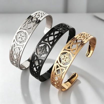Irish Knot Cuff Bracelet Retro Celtic Bangle for Men Women | Hollow Celtic Irish Knot design, 3 colors, wear-resistant stainless steel for daily wear of men women - color: black