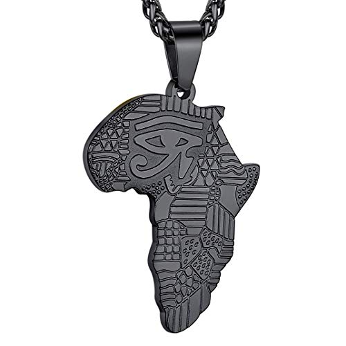 GOLDCHIC JEWELRY Africa Map Necklace for Men, Stainless Steel African Tribal/Egyptian Eye of Horus/I LOVE AFRICA/Elephant Map Hiphop Jewelry Unisex with 22'+2'Adjustable Chain - color: Eye of Horus - Black, style: No Customization