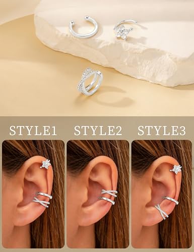 Carffordo 3Pcs Ear Cuffs Non Piercing for Women, Dainty Clip on Earrings | Trendy 14K Gold Plated Ear Cuff with Cubic Zirconia, Fake Piercing Cartilage Earrings, Lightweight Jewelry for Daily Wear - color: 3pcs-hoop-s