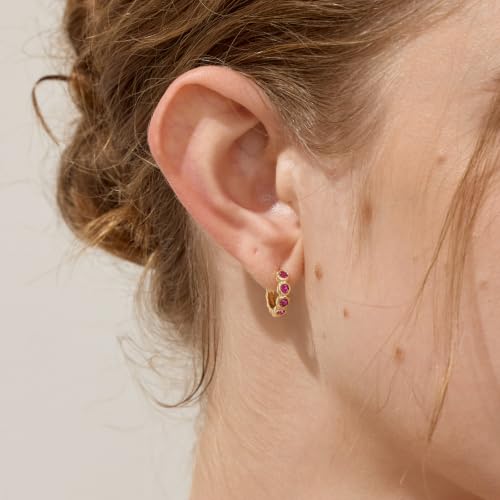ARSIS Bubble Huggie Hoop Earrings for Women with Cubic Zirconia, Platinum/18K Gold Plated Bezel Hoop Earrings with Opal, Hypoallergenic Lightweight Jewelry, Clear/Ruby/Emerald Green/Aqua/Sapphire/Pink - color: Ruby Red