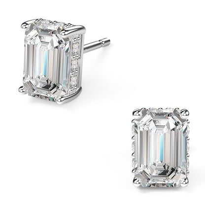 18K White Gold Plated Sterling Silver Emerald Cut Cubic Zirconia Stud Earrings Clear CZ Diamond Stud Earrings for Women Men Hypoallergenic - color: White Gold, size: 4MM*6MM
