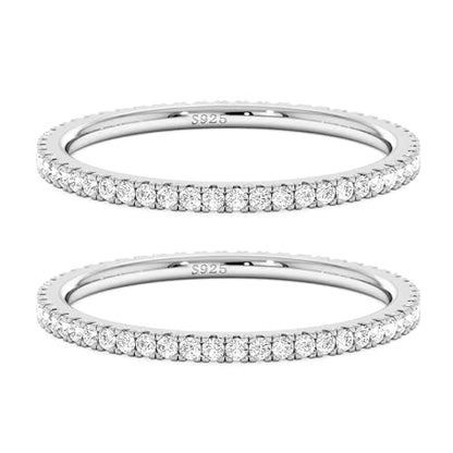 2mm 925 Sterling Silver Rings Gold Engagement Wedding Bands Eternity Cubic Zirconia Simulated Diamond 2pairs Stackable Ring for Women Size 5-10 - color: Silver