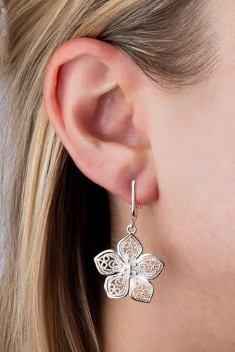 Silver Clip On Earrings For Women, They Look Pierced, Don't Pinch & Won't Fall Off, Hypoallergenic & Lightweight - color: Silver Flower