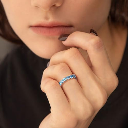3.5mm Stackable Rings S925 Sterling Silver Created Birthstone & Cubic Zirconia Ring for Women Wedding Bands Anniversary Birthday Jewelry Size 6 to 10(with Box) - color: 12-Created Blue Topaz-Dec