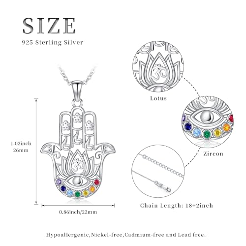 Hamsa Necklace 925 Sterling Silver Evil Eye/Lotus Flower/Star of David/Chai/Yin Yang Hamsa Hand Pendant Jewelry Hand of Fatima Gifts for Women - style: Lotus Chakra Hamsa