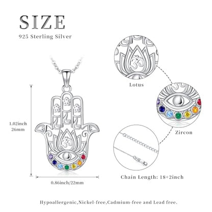 Hamsa Necklace 925 Sterling Silver Evil Eye/Lotus Flower/Star of David/Chai/Yin Yang Hamsa Hand Pendant Jewelry Hand of Fatima Gifts for Women - style: Lotus Chakra Hamsa