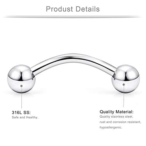316L Surgical Steel Curved Barbell Snake Eyes Tongue Ring Piercing 16G 14G 4-16PCS - style: 16PCS - 14G 5/8" (16mm)