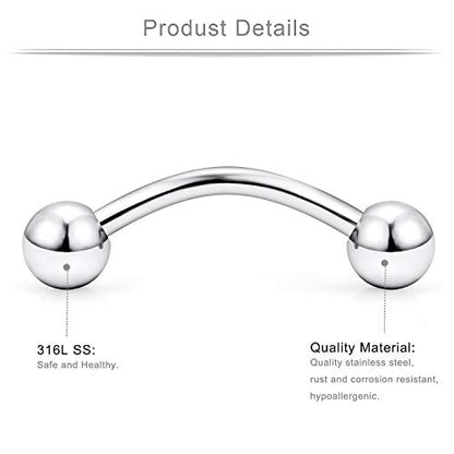 316L Surgical Steel Curved Barbell Snake Eyes Tongue Ring Piercing 16G 14G 4-16PCS - style: 16PCS - 14G 5/8" (16mm)
