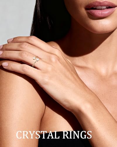14K Gold Plated Crystal Open Ring for Women Adjustable Stone Ring Spiritual Crystal Jewelry