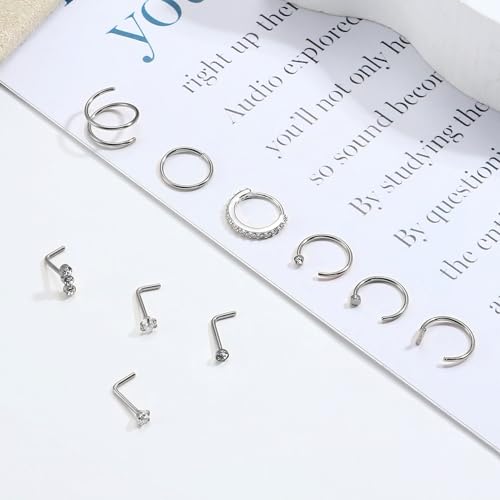 Besteel 10PCS Silver Plated Nose Ring Studs - 6PCS Toe Rings for Women Non Tarnish Hypoallergenic Trendy Summer Beach Jewelry for Women