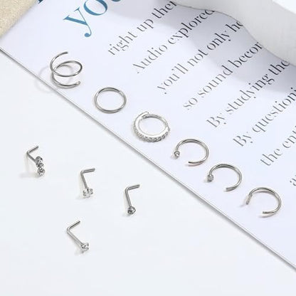 Besteel 10PCS Silver Plated Nose Ring Studs - 6PCS Toe Rings for Women Non Tarnish Hypoallergenic Trendy Summer Beach Jewelry for Women