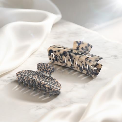 YIERSO Large Hair Claws Clips for Women, 4.33"Acetate Strong Hold Non-Slip | Jumbo Claw Stylish Hair Accessories for Thick/Nomal/Thin Curly Hair, 2Pack - color: Black Brown