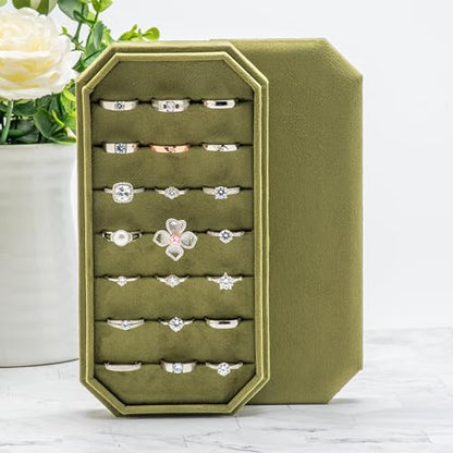 Velvet Ring Organizer Display Tray Jewelry Box Earring Holder Case | for Wedding Birthday Christmas Day (Olive Green) - color: Olive Green