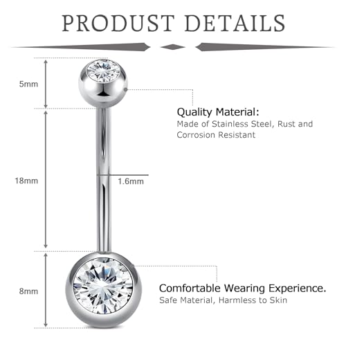 VCMART 14g Belly Button Ring Belly Button Piercing Belly Rings Surgical Steel Belly Button Rings 6mm 8mm 10mm 12mm 14mm 16mm 18mm Short Long Bar Belly Piercing Jewelry for Women - style: B -12pcs