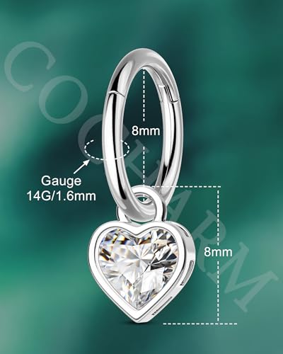 Clicker Belly Button Rings 14G Heart Dangle Belly Navel Rings for Women Surgical Steel Navel Belly Button Piercing Jewelry - color: WG-8MM
