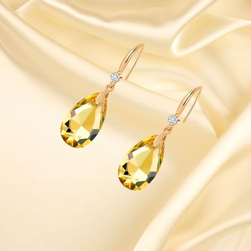 Austrian Crystal Teardrop Dangle Drop Earrings for Women 14K Gold Plated Hook Earring Hypoallergenic Jewelry Gifts for Women Girls - color: Yellow