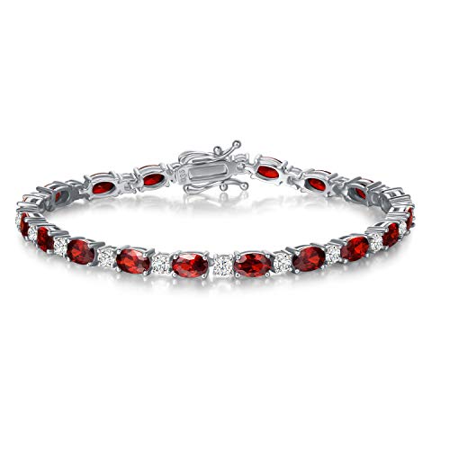 FANCIME Glamour Radiance Sterling Silver Birthstone Tennis Bracelets 7" | Charm Fine Jewelry Birthday Gifts for Women - color: Garnet