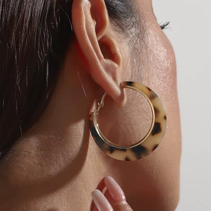 Acrylic Leopard Hoop Earrings Tortoise Shell Dangle Earrings Leopard Acrylic Hoop Drop Resin Large Geometric Round Studs Jewelry for Women