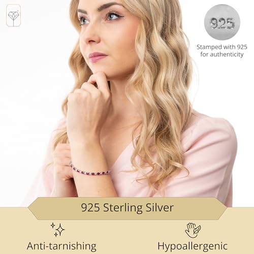 MAX + STONE 925 Sterling Silver Created Ruby Bracelet for Women | July Birthstone Ruby Bracelet | Hypoallergenic Sterling Silver Tennis Bracelets - style: Oval Cut | Cubic Zirconia