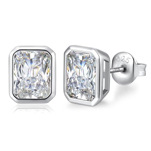 Brilliant Heart-cut/Oval-cut/Trillion-cut/Cushion-cut/Emerald-cut/Marquise-cut Stud, 925 Sterling Silver Cubic Zirconia Stud Earrings for Women Men - style: I-Emerald cut-silver