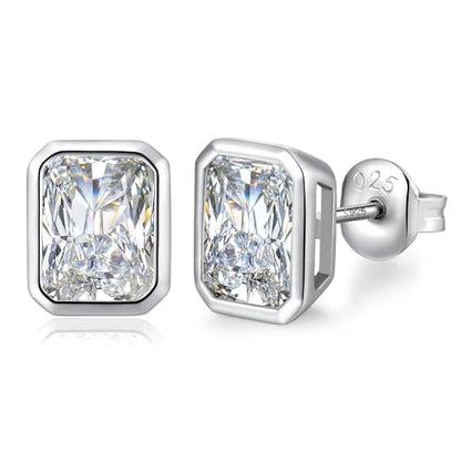 Brilliant Heart-cut/Oval-cut/Trillion-cut/Cushion-cut/Emerald-cut/Marquise-cut Stud, 925 Sterling Silver Cubic Zirconia Stud Earrings for Women Men - style: I-Emerald cut-silver