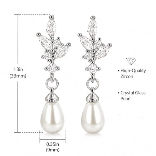 Pearl Earrings for Women, 14k Gold Plated Trendy Diamond Pearl Drop Earrings Hypoallergenic Dainty Bridal Gifts Wedding jewelry for Women - color: Silver-Pearl Style F