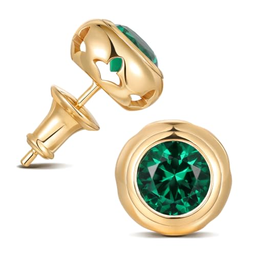 0.6-4 Carat 5A Cubic Zirconia/Simulated Emerald Sparkle Stud Earrings for Women, Hypoallergenic 925 Sterling Silver Posts, Anniversary Birthday Valentines Mothers Day Jewelry Gift - color: Simulated Emerald - Yellow Gold, size: 4.00 Carat (2.00ct * 2)
