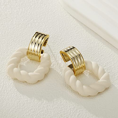RUOFFETA Rectangle Earrings for Women, Acrylic Square Earrings Twisted Geometric Statement Jewelry - color: Cream Gold